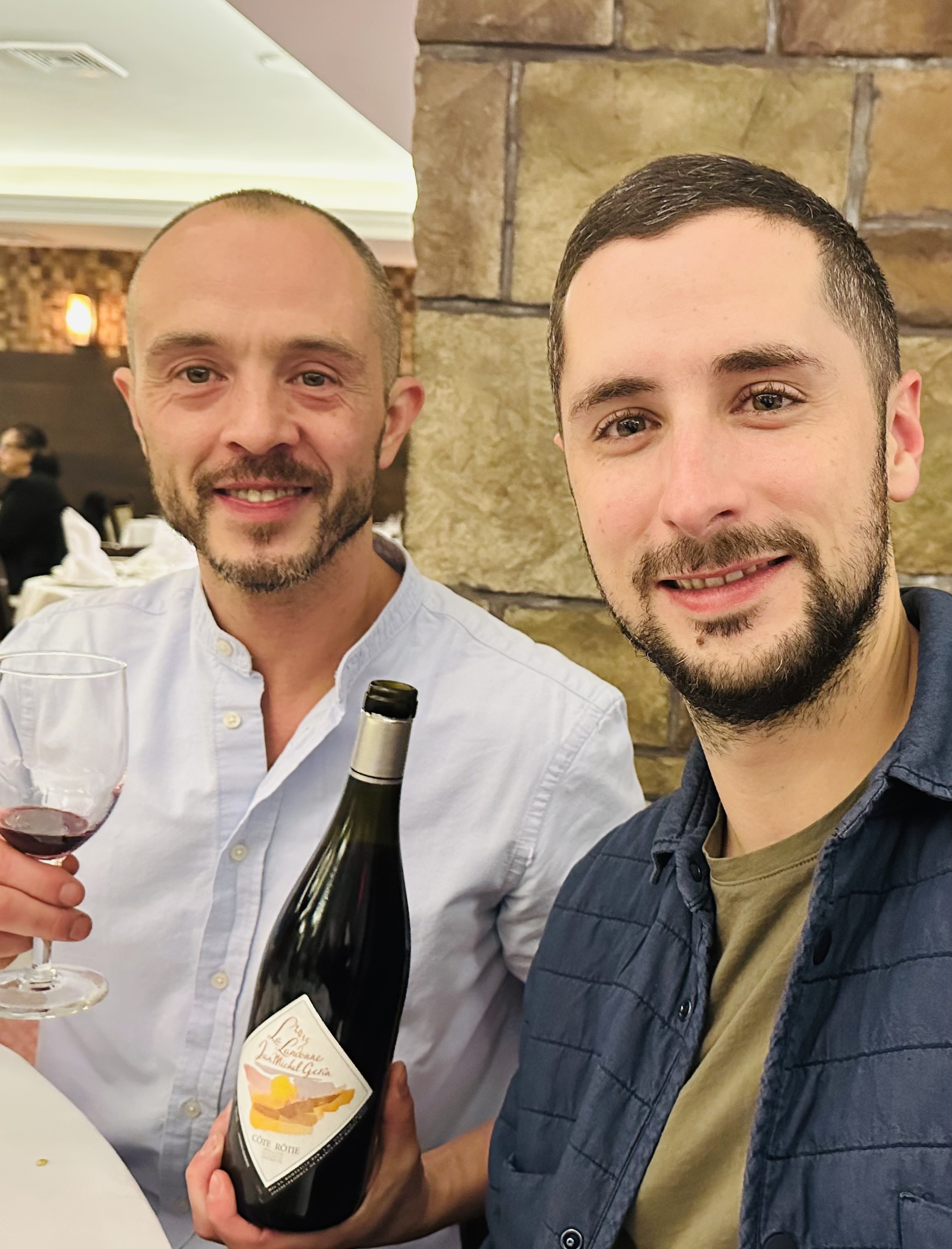 Jerome with Alexis Gérin, holding a bottle of Jean-Michel Gérin Côte-Rôtie